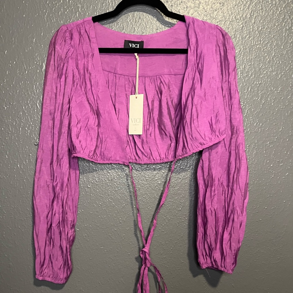 Vici Women's Vibrant Purple Long Sleeve Cropped Blouse NWT